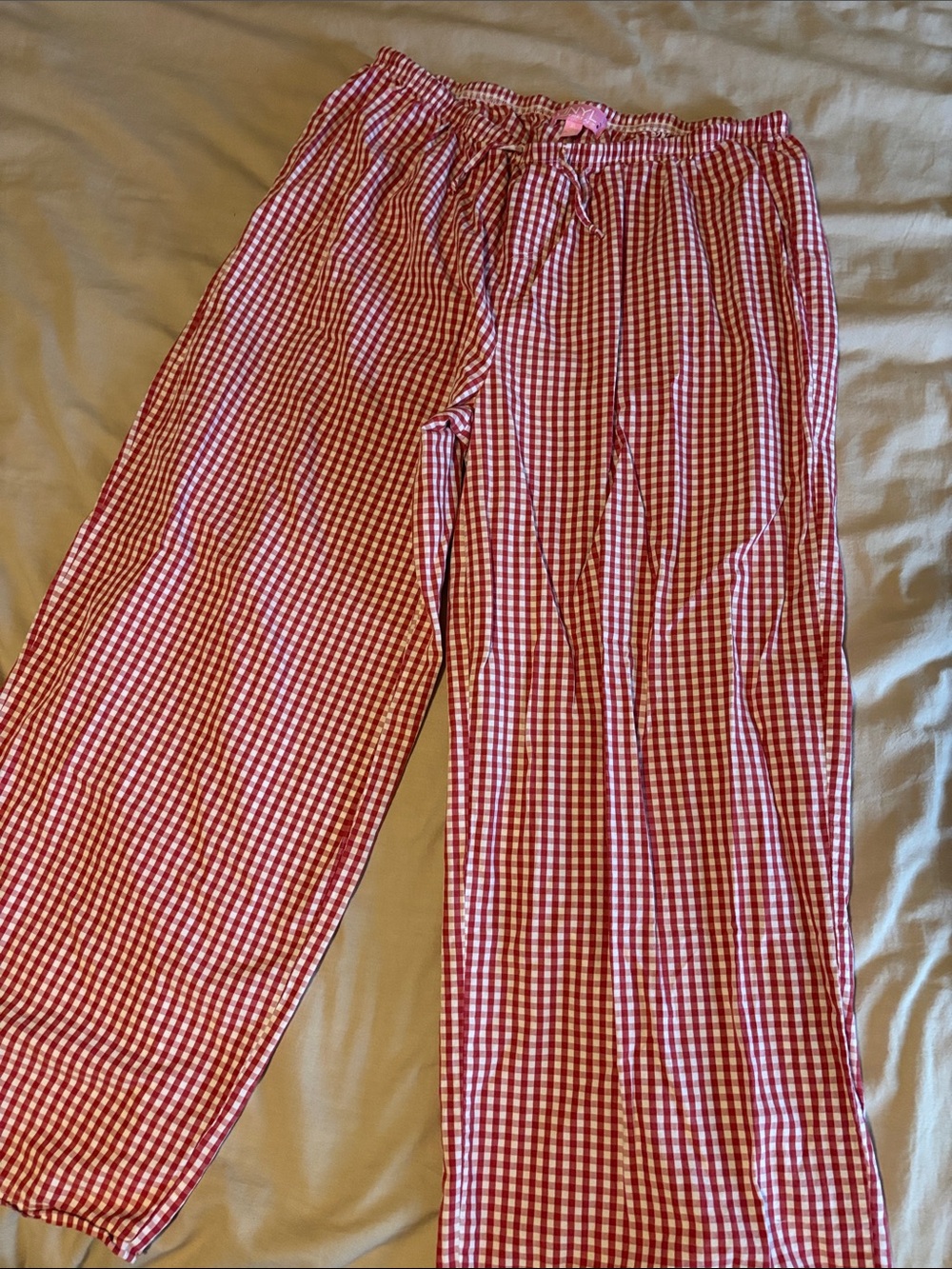 Women's Red Gingham wide leg elastic waist pants